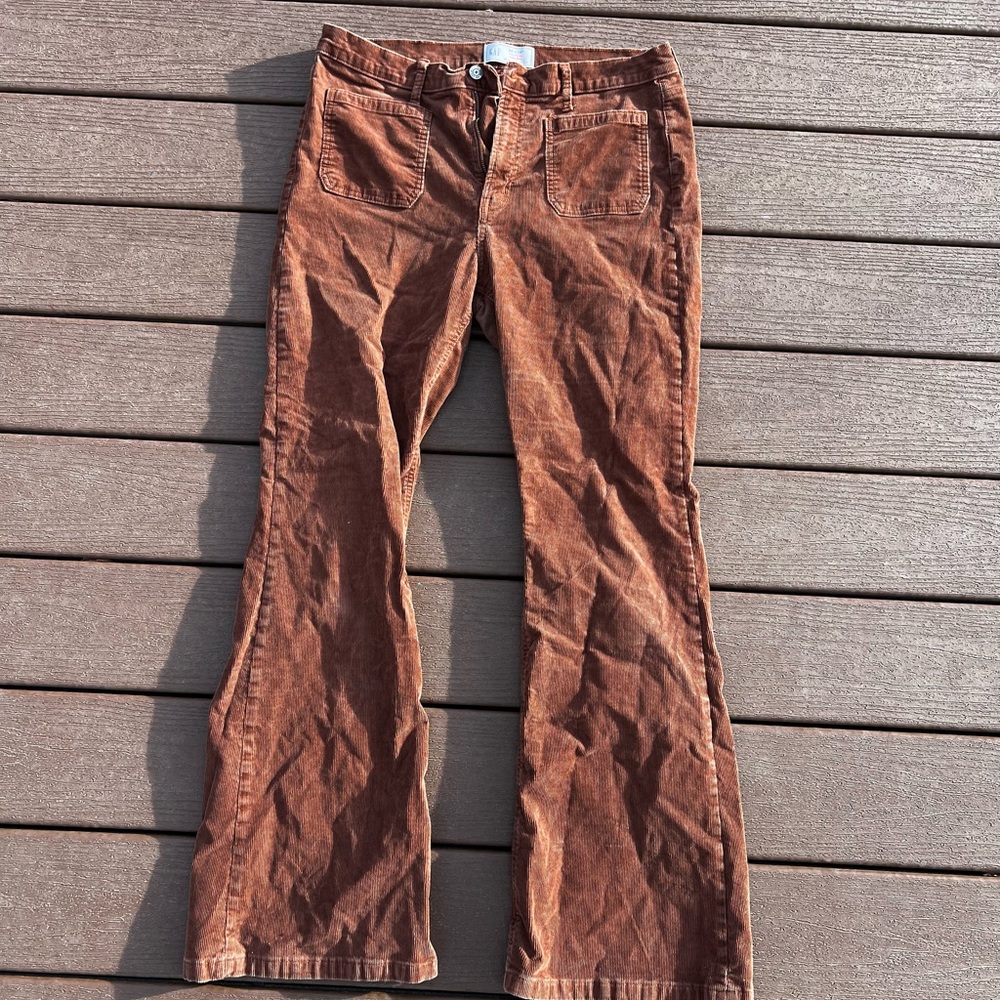 GAP '70s High Rise Flare Corduroy Pants in Rust